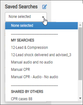Click the Saved Searches field and select a search name from the list. The search runs automatically.